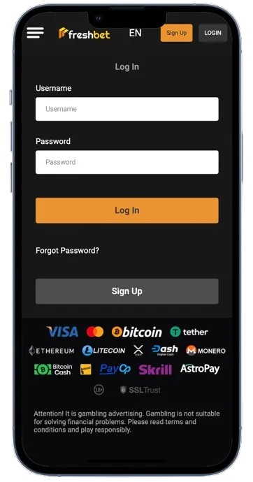 Login to your Freshbet account after registration